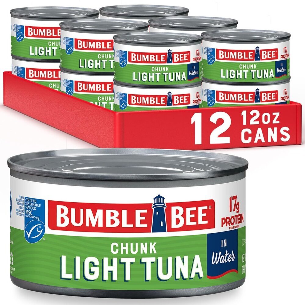 Chunk Light Tuna In Water, 12 oz Can Pack of 12 - Wild Caught Skipjack Tuna - 17